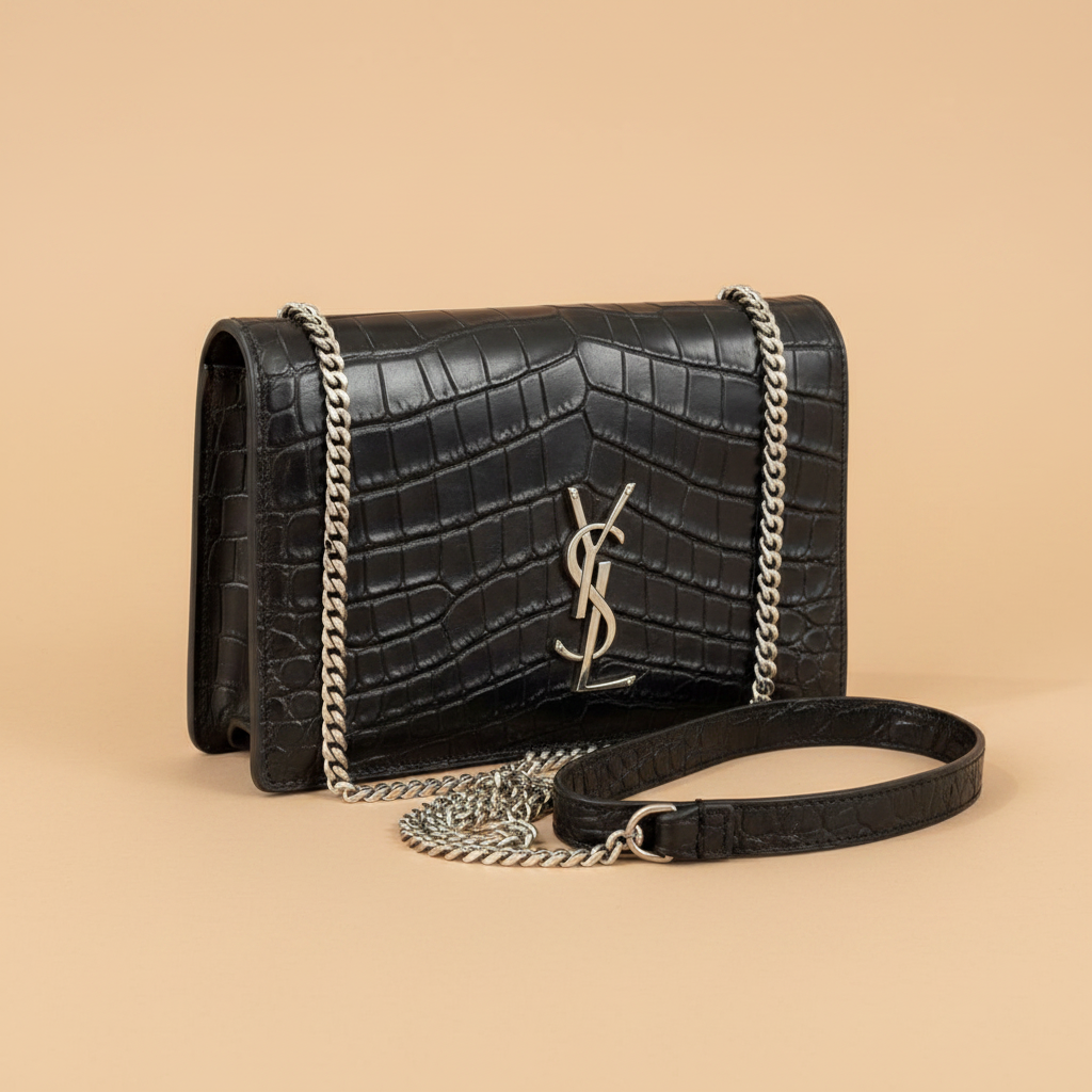 Saint Laurent Kate small bag in black crocodile