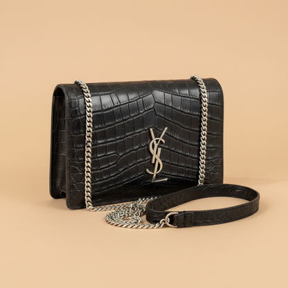 Saint Laurent Kate small bag in black crocodile