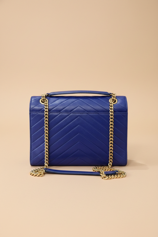 Saint Laurent College medium bag in cobalt blue chevron-quilted leather