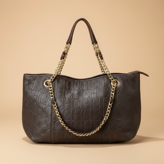 Carolina Herrera embossed leather tote