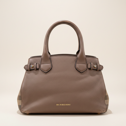 Burberry Banner Tote House Check Derby Bag Dark Sand Leather slightly