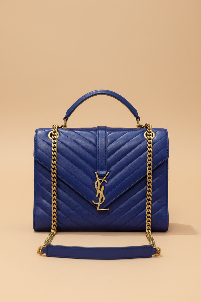 Saint Laurent College medium bag in cobalt blue chevron-quilted leather