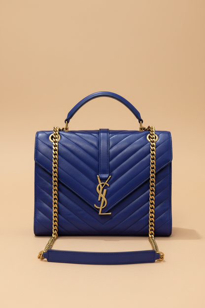 Saint Laurent College medium bag in cobalt blue chevron-quilted leather