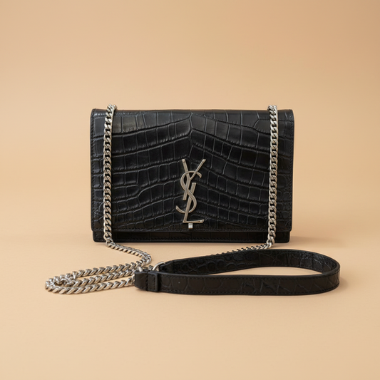 Saint Laurent Kate small bag in black crocodile